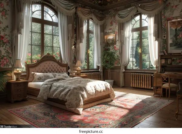 Elegant and Luxurious Bedroom with Warm Sunlight