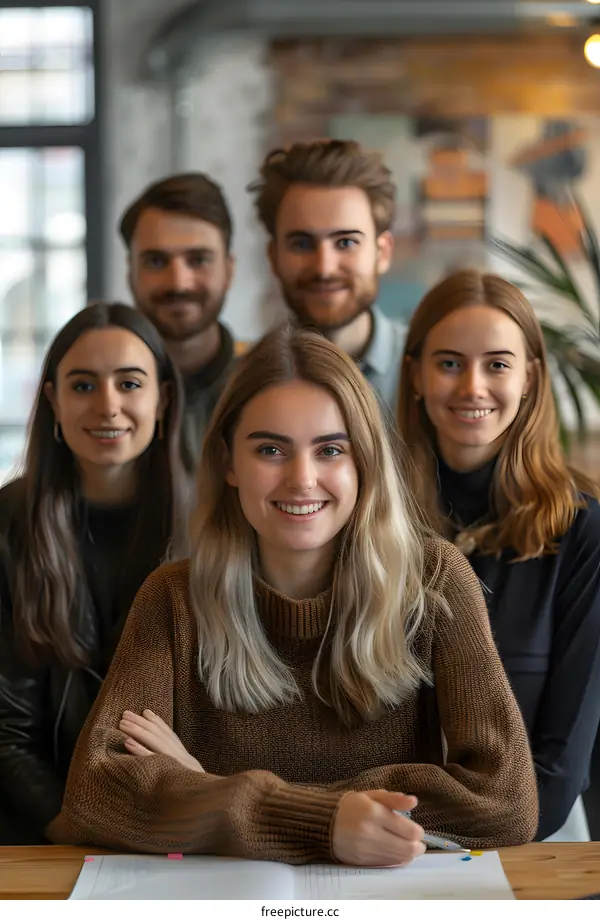 Portrait of a group of young professionals smiling and posing for a photo