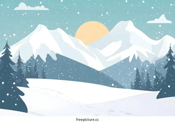 Snowy Mountain Winter Landscape Illustration
