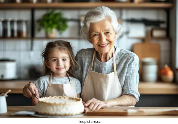 Grandmother and Granddaughter Celebrating with Cake