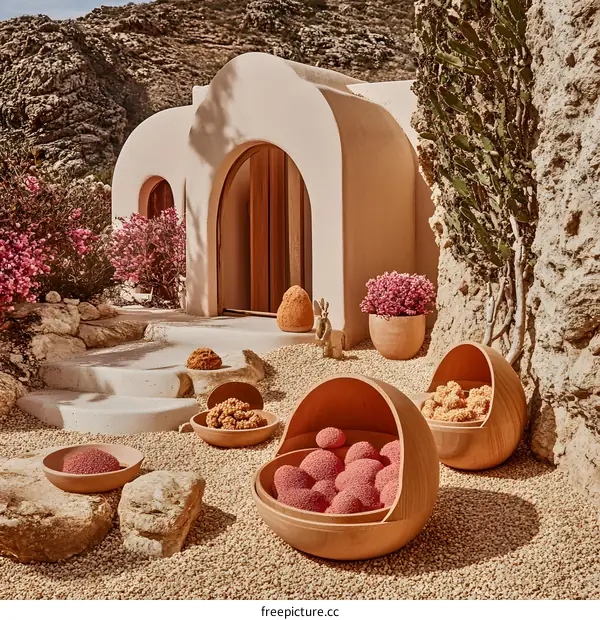 Mediterranean House With Pink Flower Decor