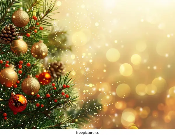 Christmas Tree Adorned with Golden Ornaments
