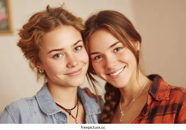 Two Caucasian Teenage Girls Smiling
