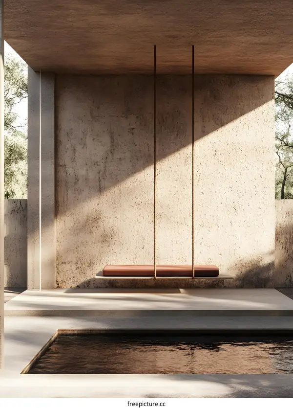 Minimalist Concrete Architecture With Hanging Swing Bed And Pool