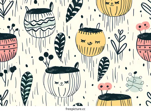 Cute Hand Drawn Seamless Pattern With Floral Elements