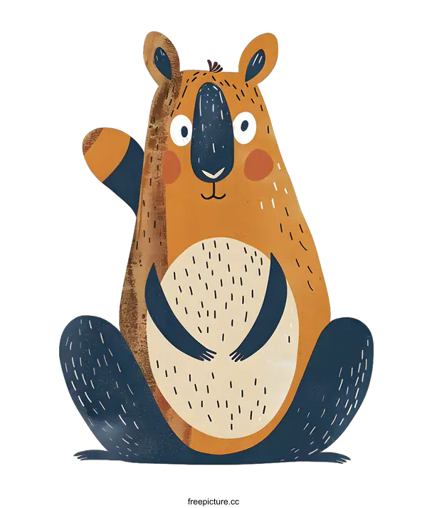 [Transparent Background PNG]Cute Cartoon Illustration of a Waving Bear
