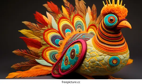 Vibrant Bird with Feathers in Tail