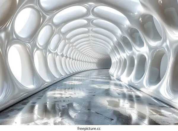 Futuristic tunnel made of parametric shapes