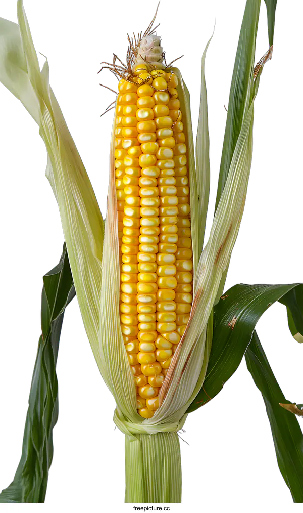 [Transparent Background PNG]Fresh Yellow Corn Ear with Husk