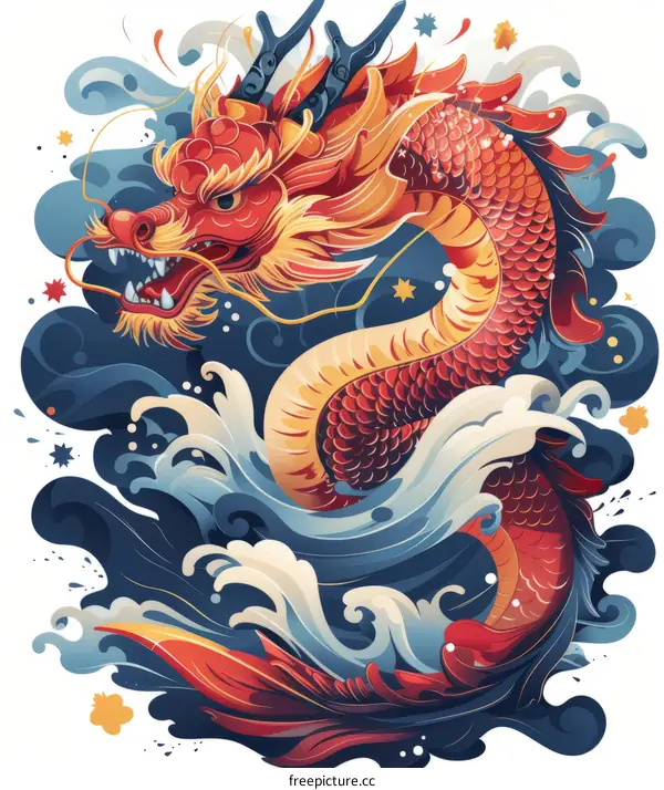 Red and blue dragon illustration