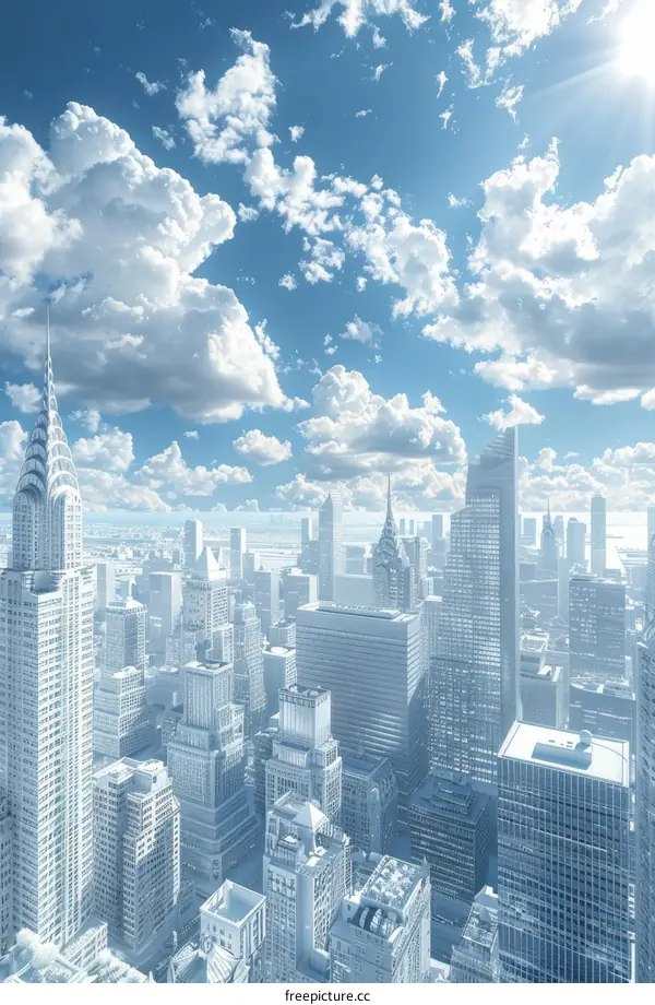 Blue sky and white clouds over a modern city