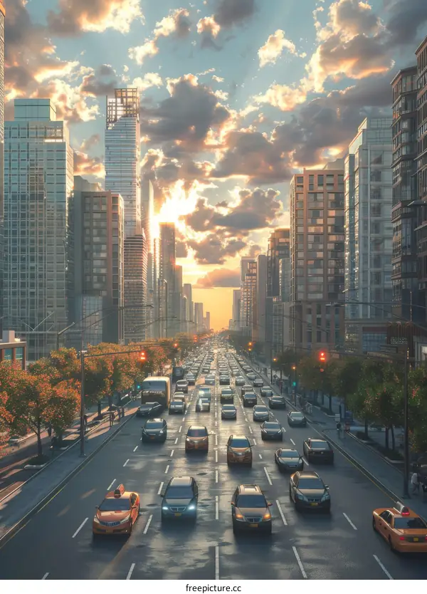 City Street Rush Hour Illustration