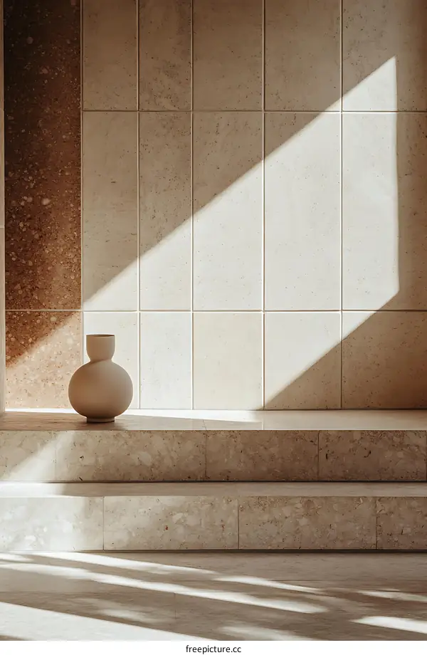 Minimalist Interior Design with Stone Walls and a Sunbeam