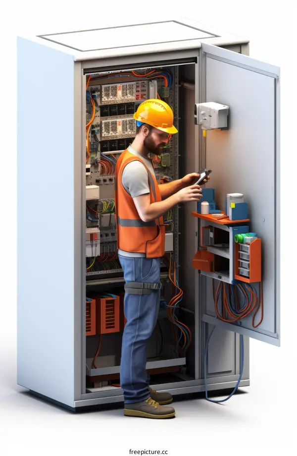 technician in front of open electrical cabinet