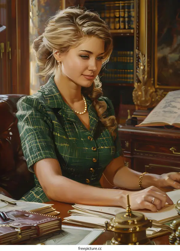 Blonde woman reading in the library