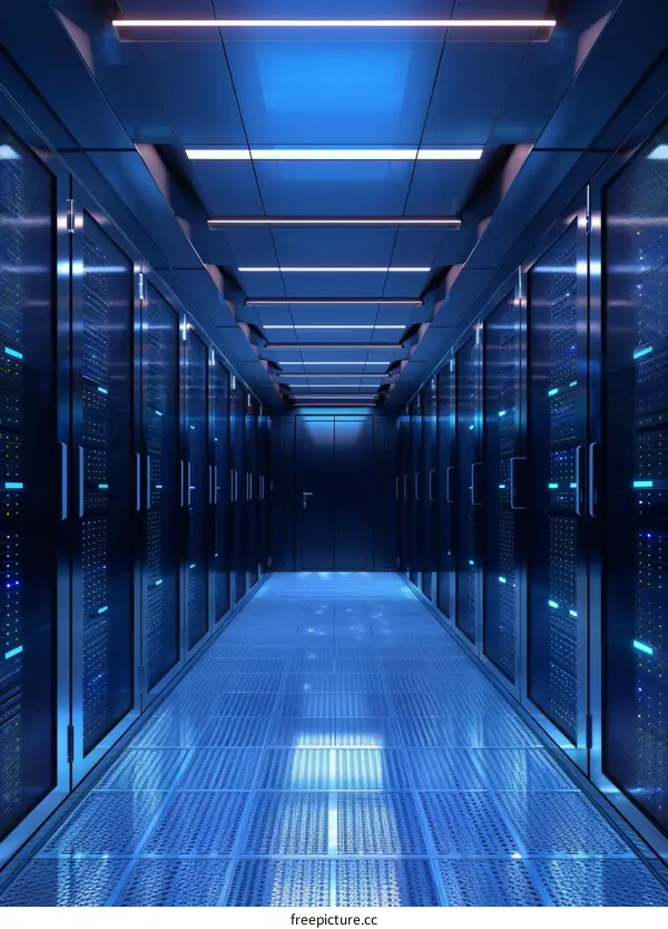 Blue futuristic technology background of a server room