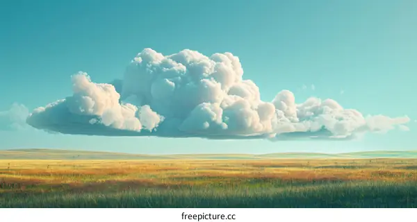 Vast Sky and Field Under Majestic Cloud