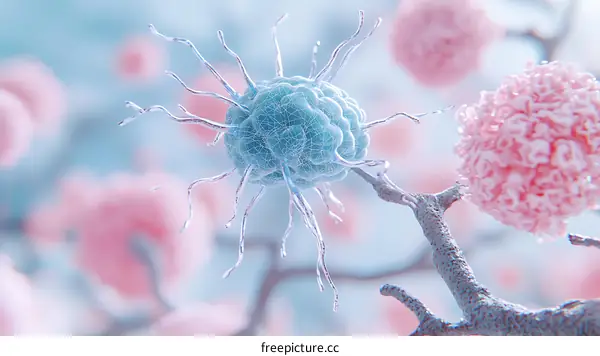 Microscopic view of cells in an immune response