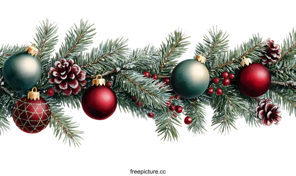 [Transparent Background PNG]Christmas Garland with Ornaments and Pine Cones