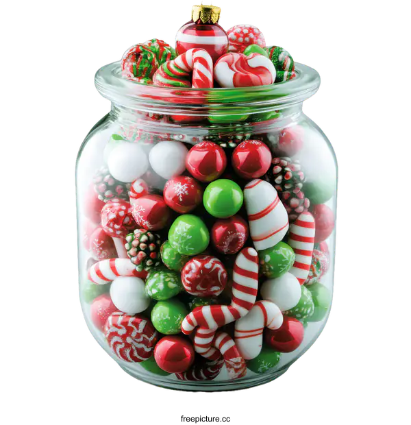 [Transparent Background PNG]Christmas Candy Jar Filled with Sweets