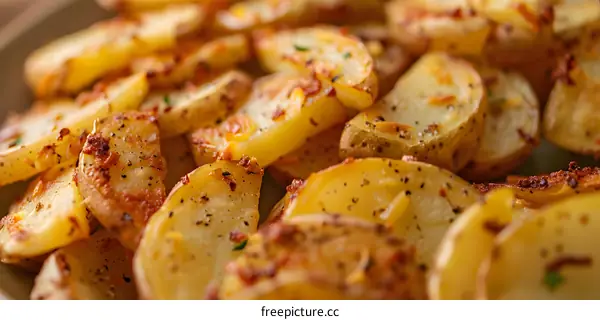 Close Up Of Roasted Potato Wedges With Spices