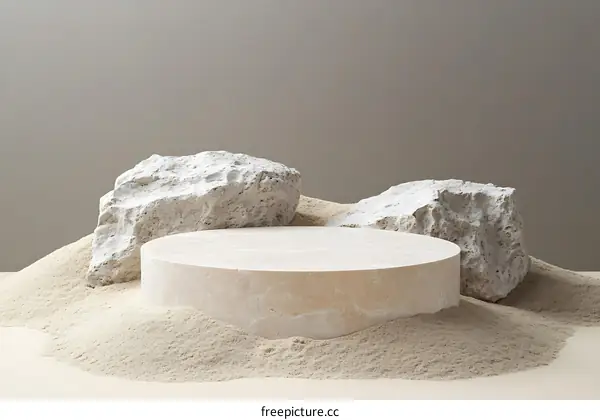 Minimalist Stone Display Stand on Sand