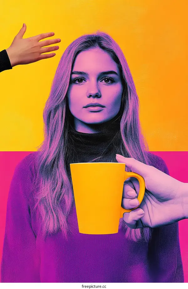 Pop Art Portrait of a Young Woman with a Mug