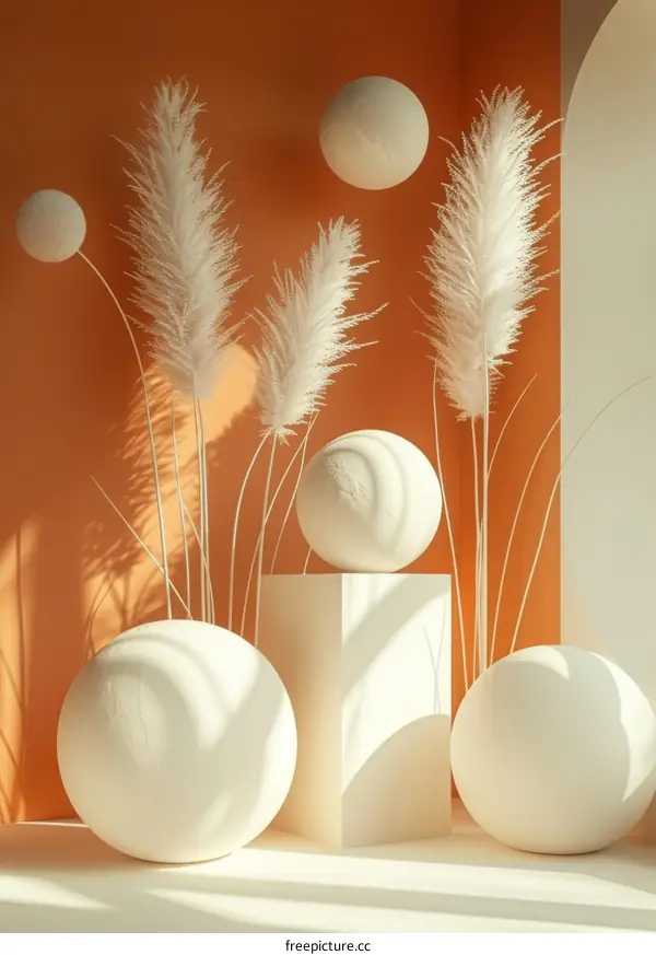 Modern Minimalist Aesthetic Display with Decorative Grass