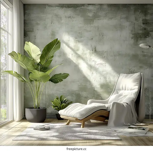 Modern Relaxation Room with Greenery and Natural Light