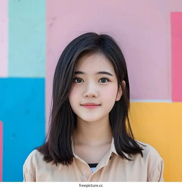 Portrait of a Young Asian Woman with a Colorful Background