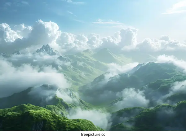Green mountains and white clouds