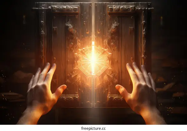 Fantasy book opening with bright light