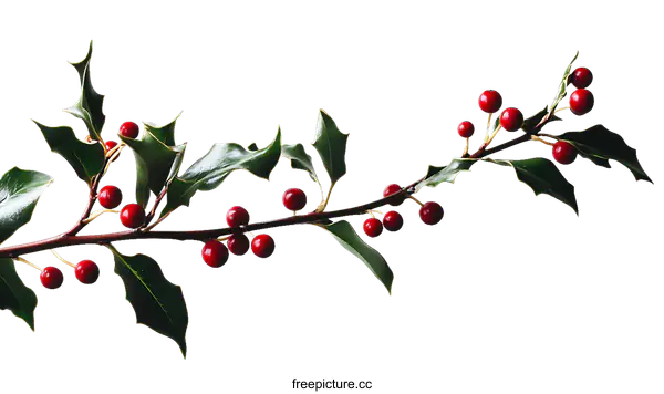 [Transparent Background PNG]Christmas Holly Branch with Red Berries