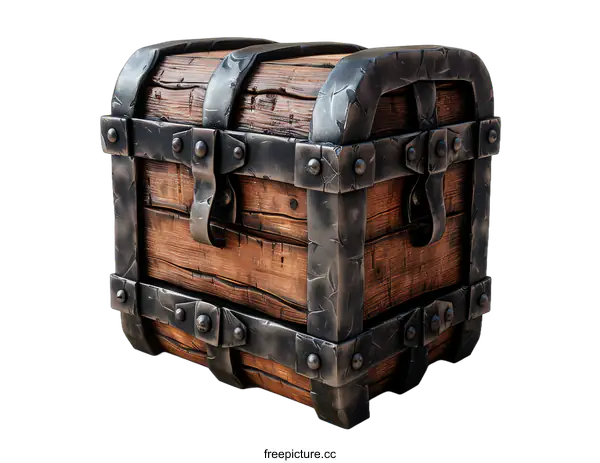 [Transparent Background PNG]Old wooden chest with metal hinges