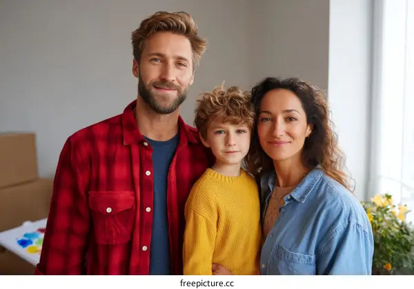 Happy Family Portrait in Home Interior