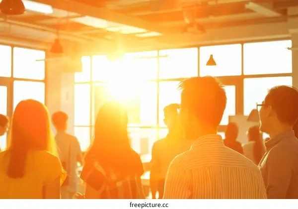 一群人在办公室里看日落