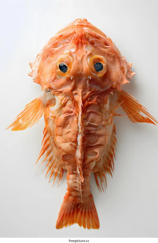 Orange Fish Skeleton on White Background