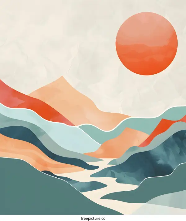Abstract Landscape with Mountains and Sun