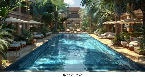 Tropical Paradise Poolside Resort Illustration