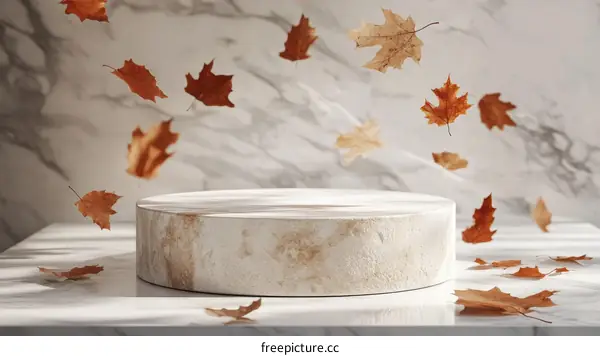 Autumnal Display Podium with Falling Leaves