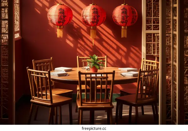 Red Round Table in a Chinese Restaurant
