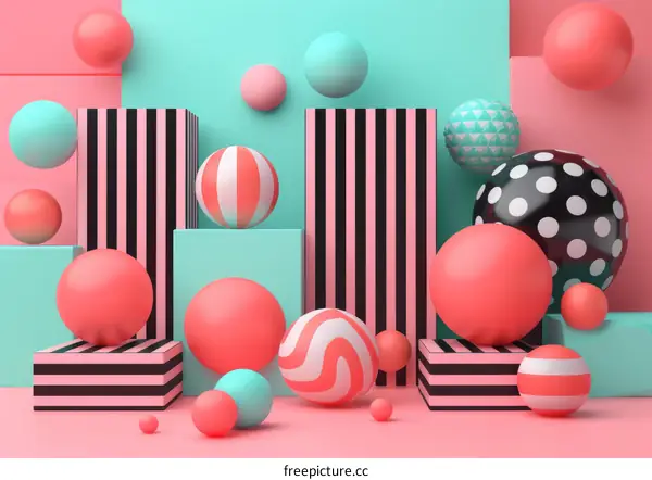 Colorful 3D Balls on Pastel Podiums