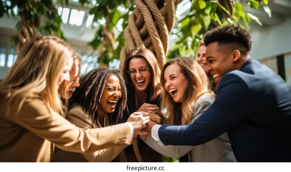 Diverse Business Professionals Laughing in a Greenhouse