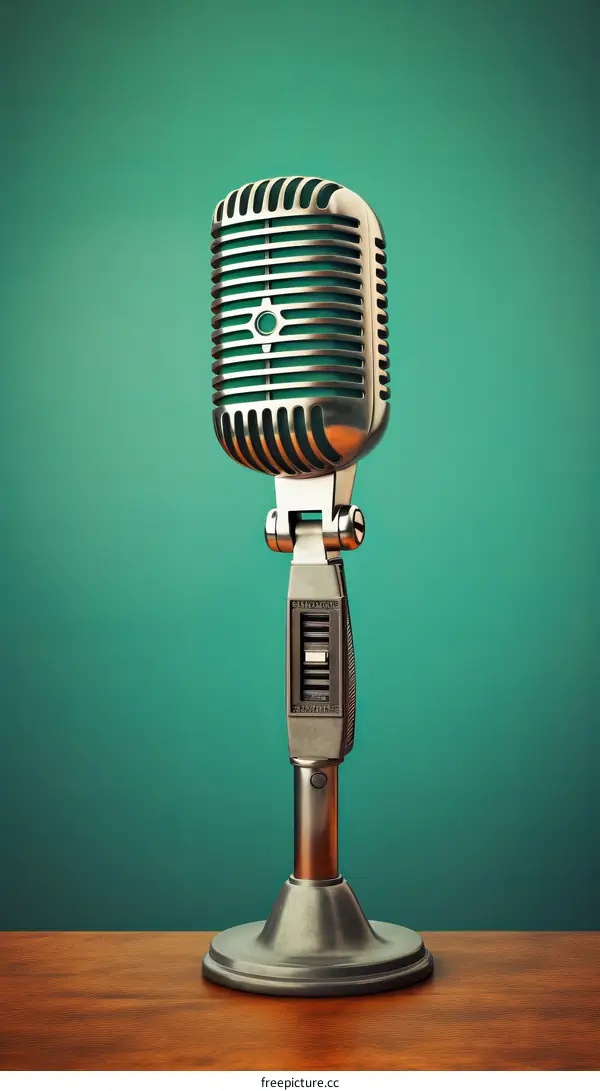 Retro Microphone on Green Background