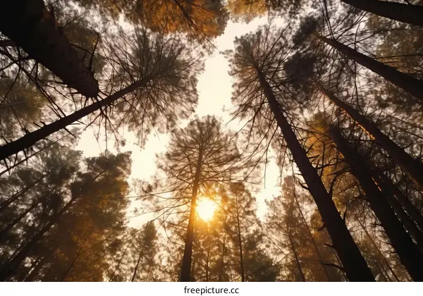 Tall Trees in a Sunlit Forest