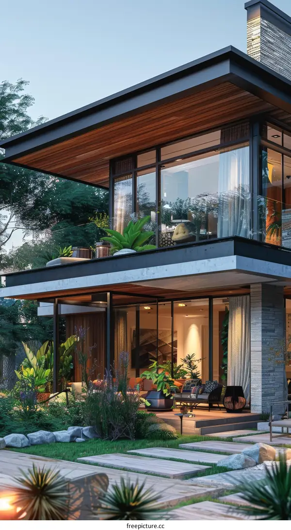 Modern House Exterior with Lush Landscaping