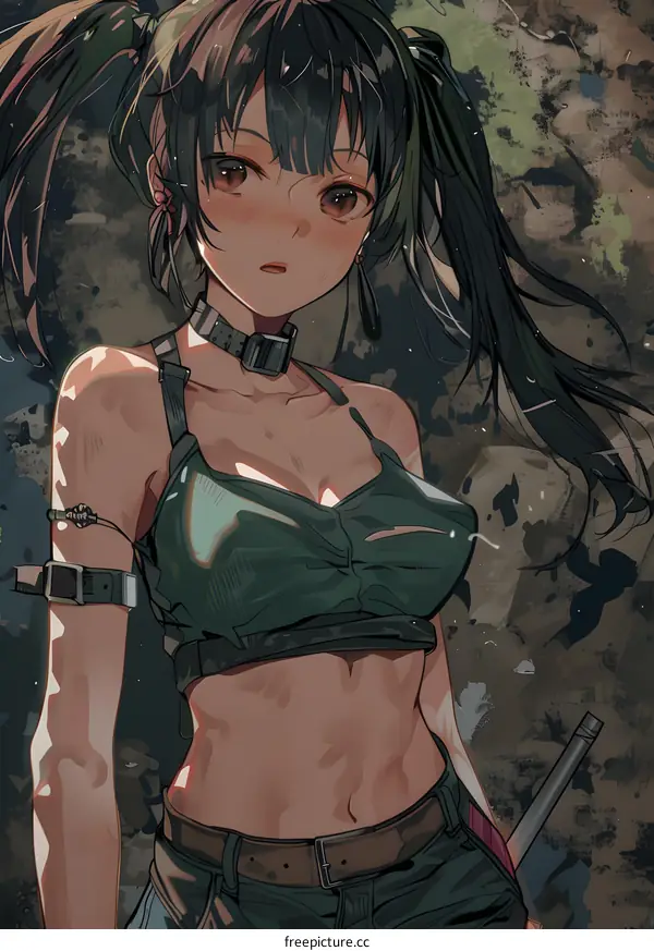 Anime Girl with Green Top and Pigtails
