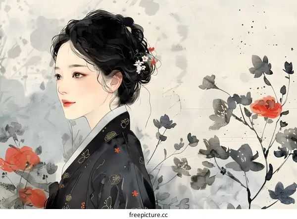 A beautiful Korean woman in traditional dress