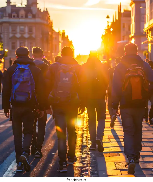 Group of People Walking on Street During Sunset