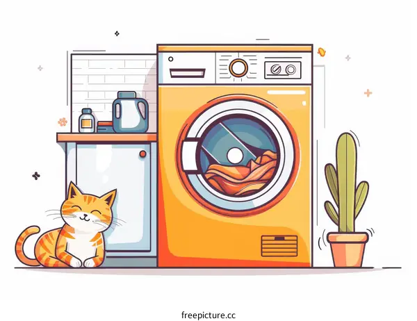 A washing machine and a cat